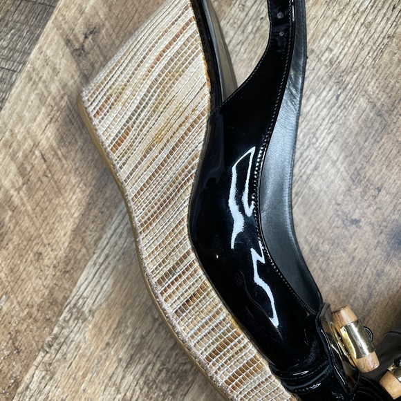 Stuart Weitzman wedge Patton leather wedge woven bamboo open toe - Picture 7 of 15